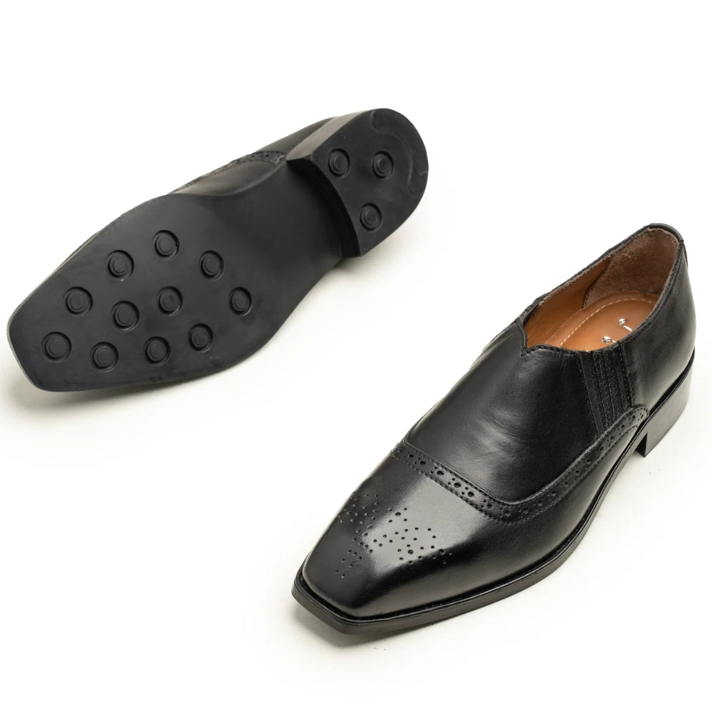 Mens Black Leather Brogue Loafers | Handmade