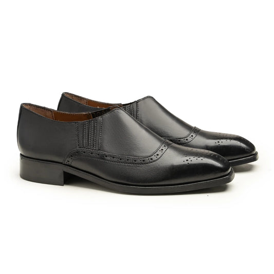 Mens Black Leather Brogue Loafers | Handmade