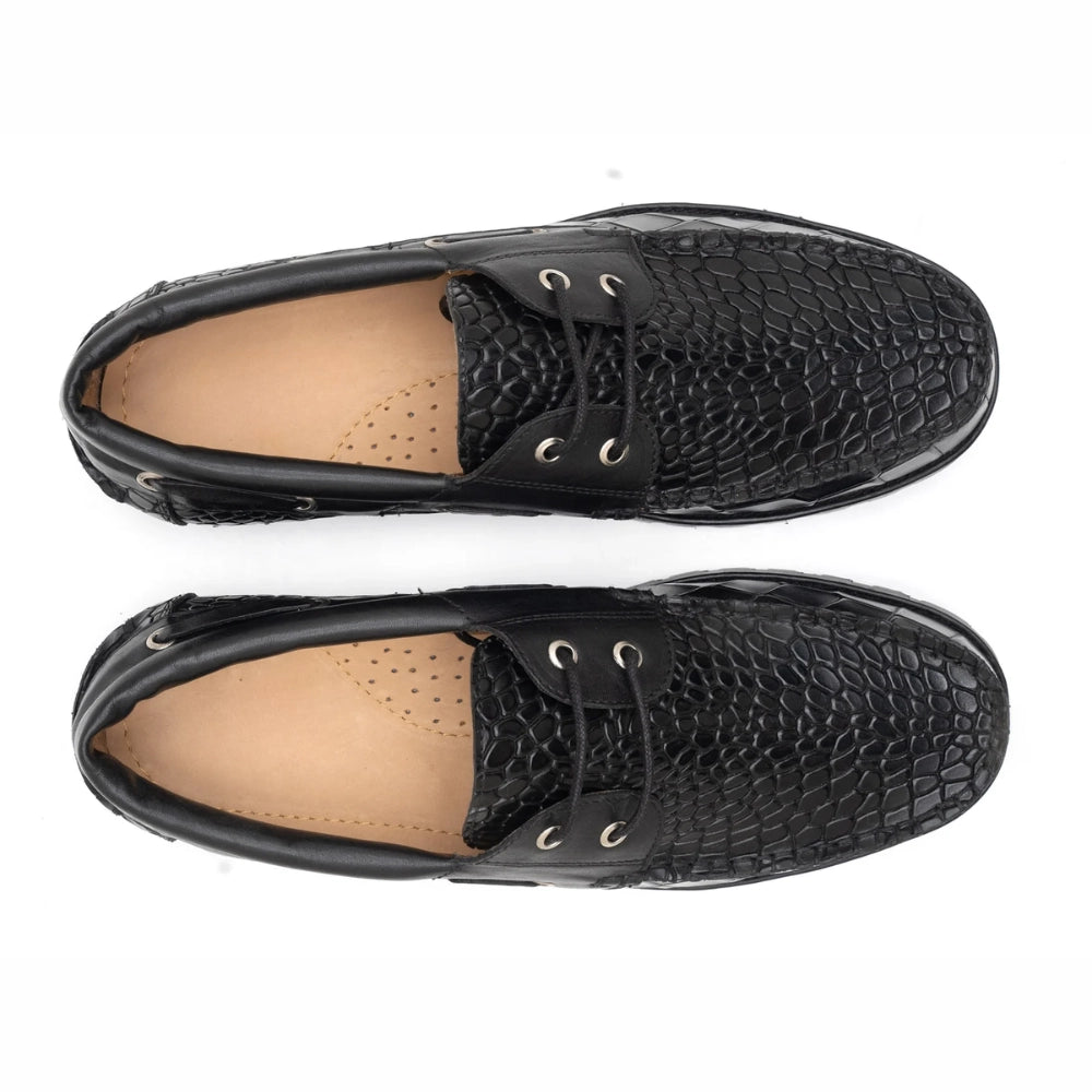 Jeto Mens Black Textured  Boat Shoes