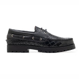 Jeto Mens Black Textured  Boat Shoes