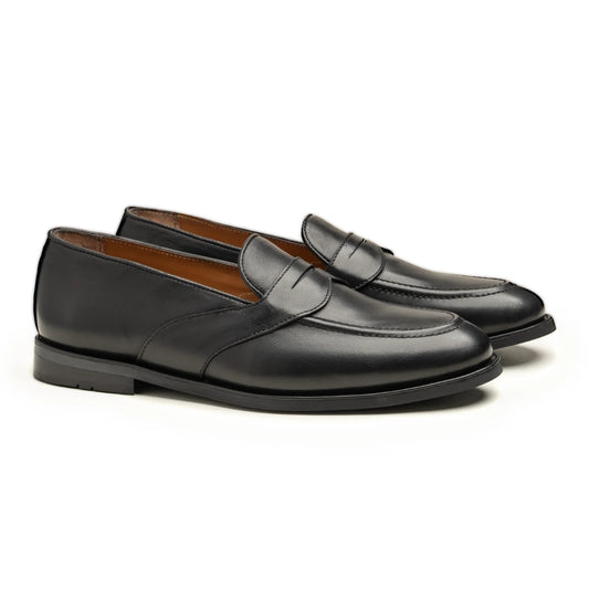 Black Penny Leather Loafer Shoes Mens | Handmade