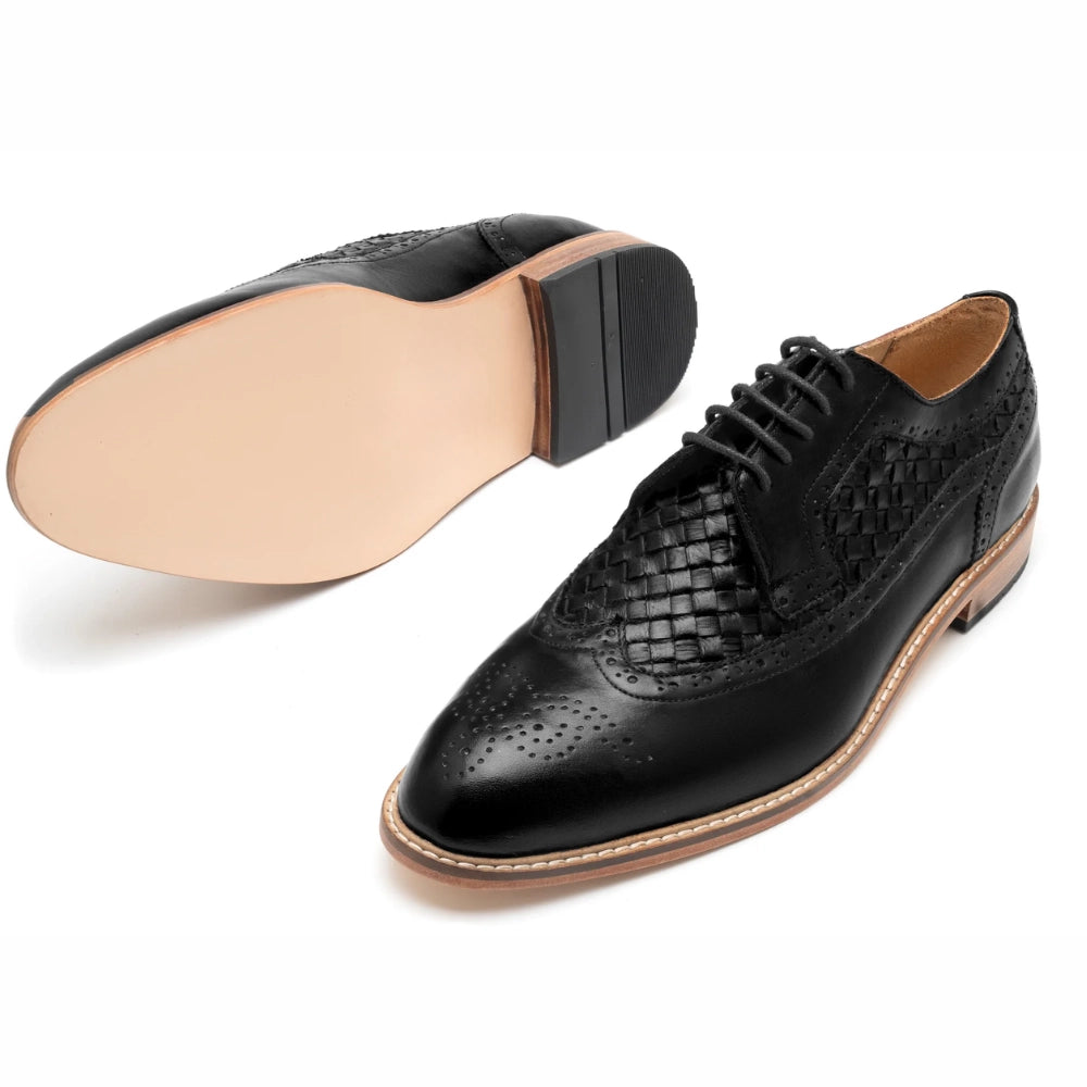 Flare Mens Black Oxford Woven Shoes | Handmade
