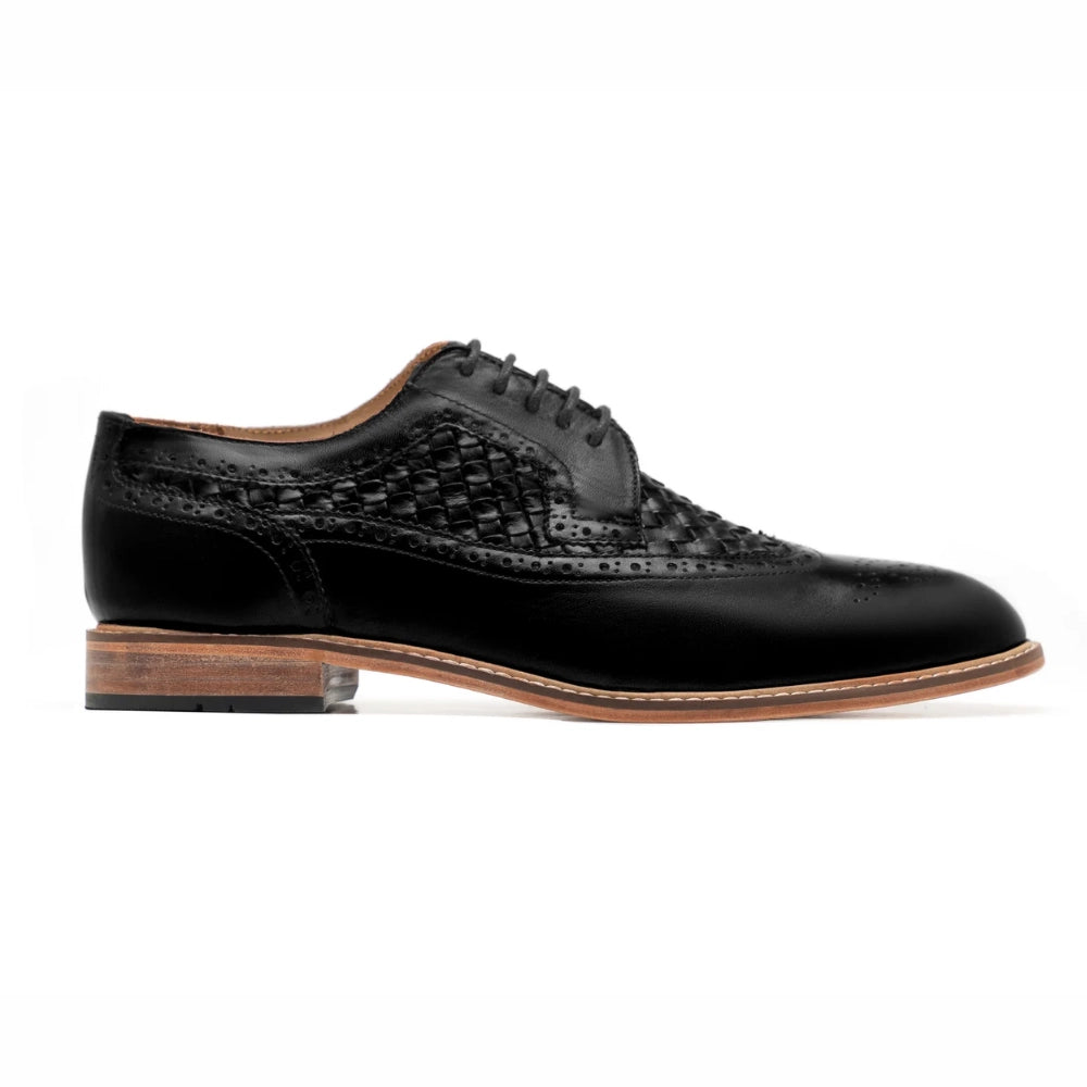 Flare Mens Black Oxford Woven Shoes | Handmade