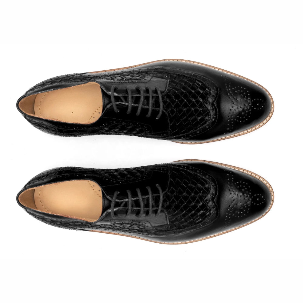 Flare Mens Black Oxford Woven Shoes | Handmade