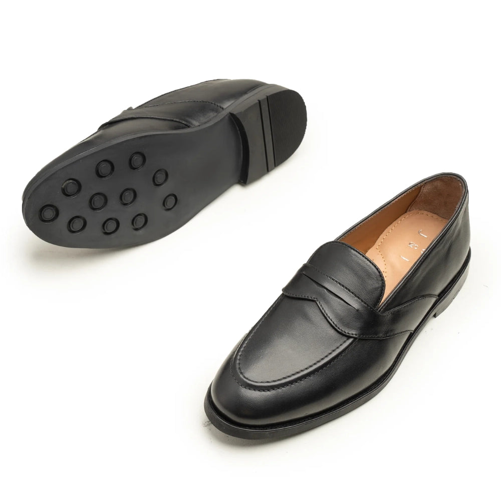 Black Penny Leather Loafer Shoes Mens | Handmade