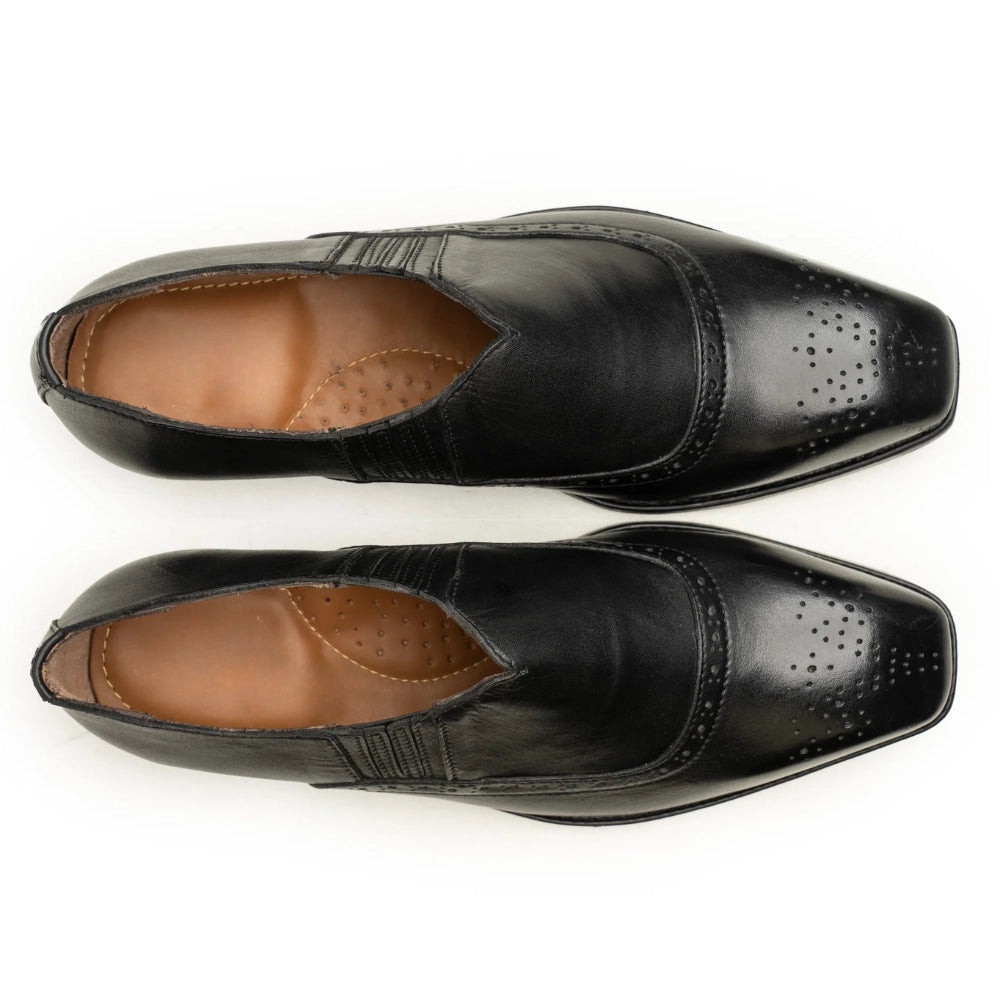 Mens Black Leather Brogue Loafers | Handmade