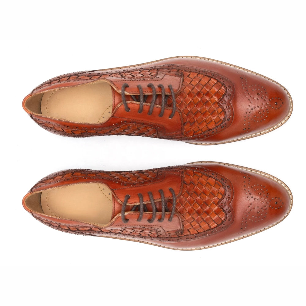 Flare Mens Brown Oxford Woven Shoes | Handmade
