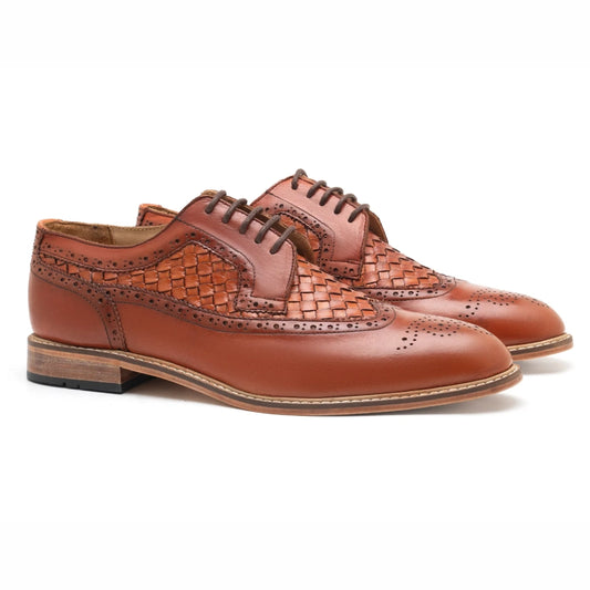 Flare Mens Brown Oxford Woven Shoes | Handmade