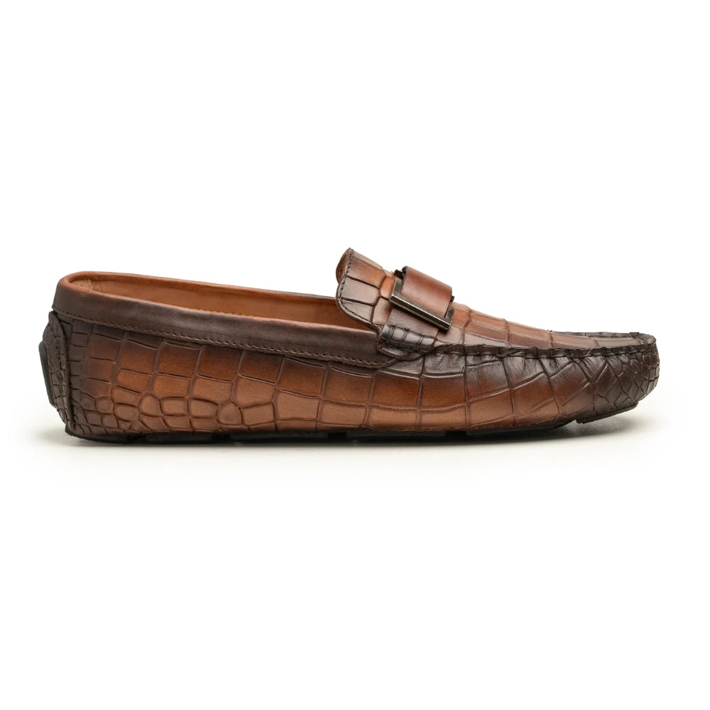 Eon Brown Textured Leather Driver Shoes