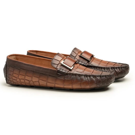 Eon Brown Textured Leather Driver Shoes