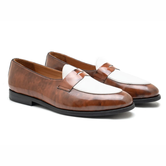 Pedro Gatsby Brown White Formal Loafers | Handmade