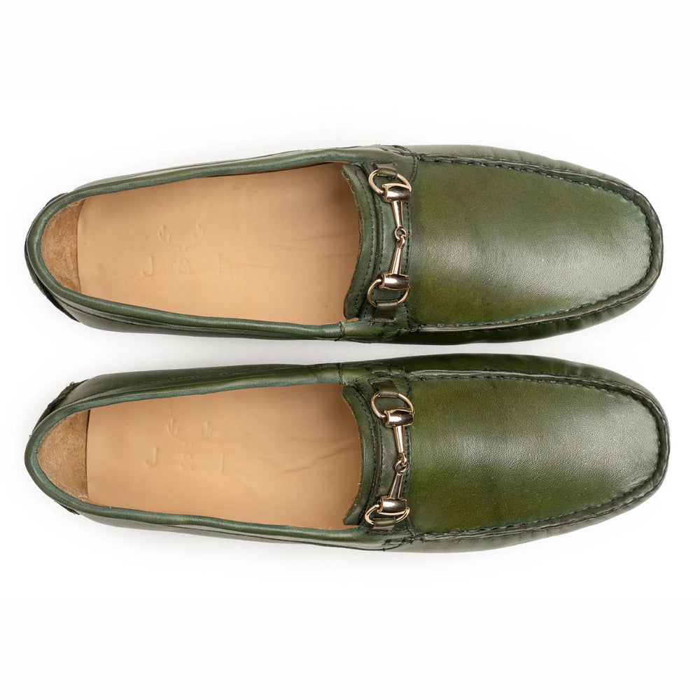 Mens Green Horse Bit Driving Loafers