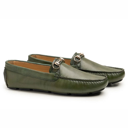 Mens Green Horse Bit Driving Loafers