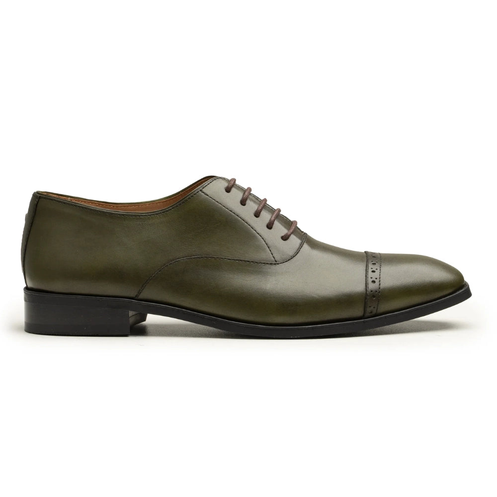 Mens Green Oxford Leather Shoes | Handmade