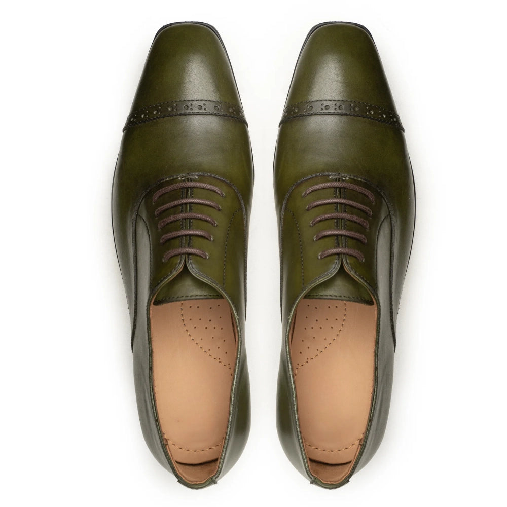 Mens Green Oxford Leather Shoes | Handmade