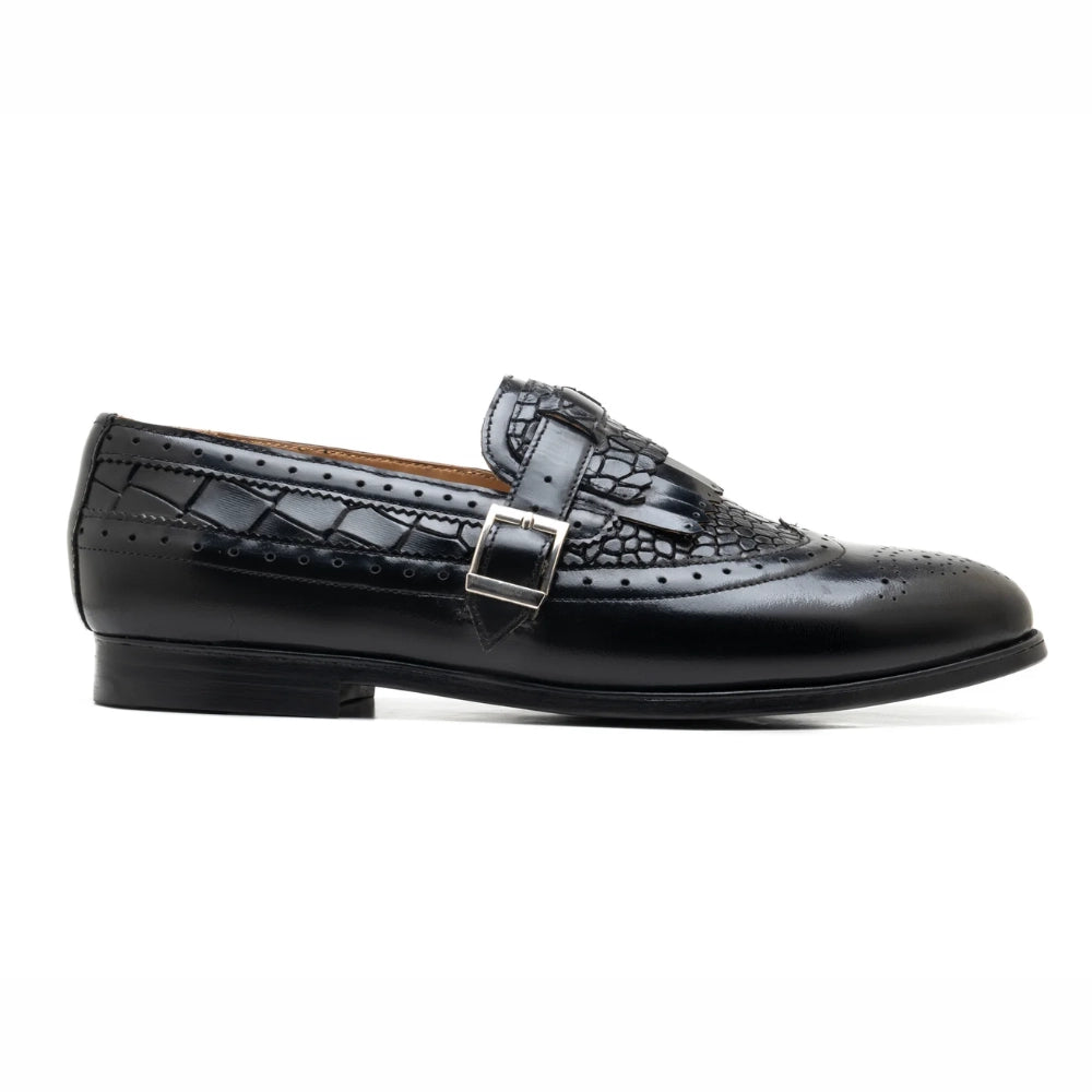 Zella Mens Black Croc Leather Loafer | Handmade