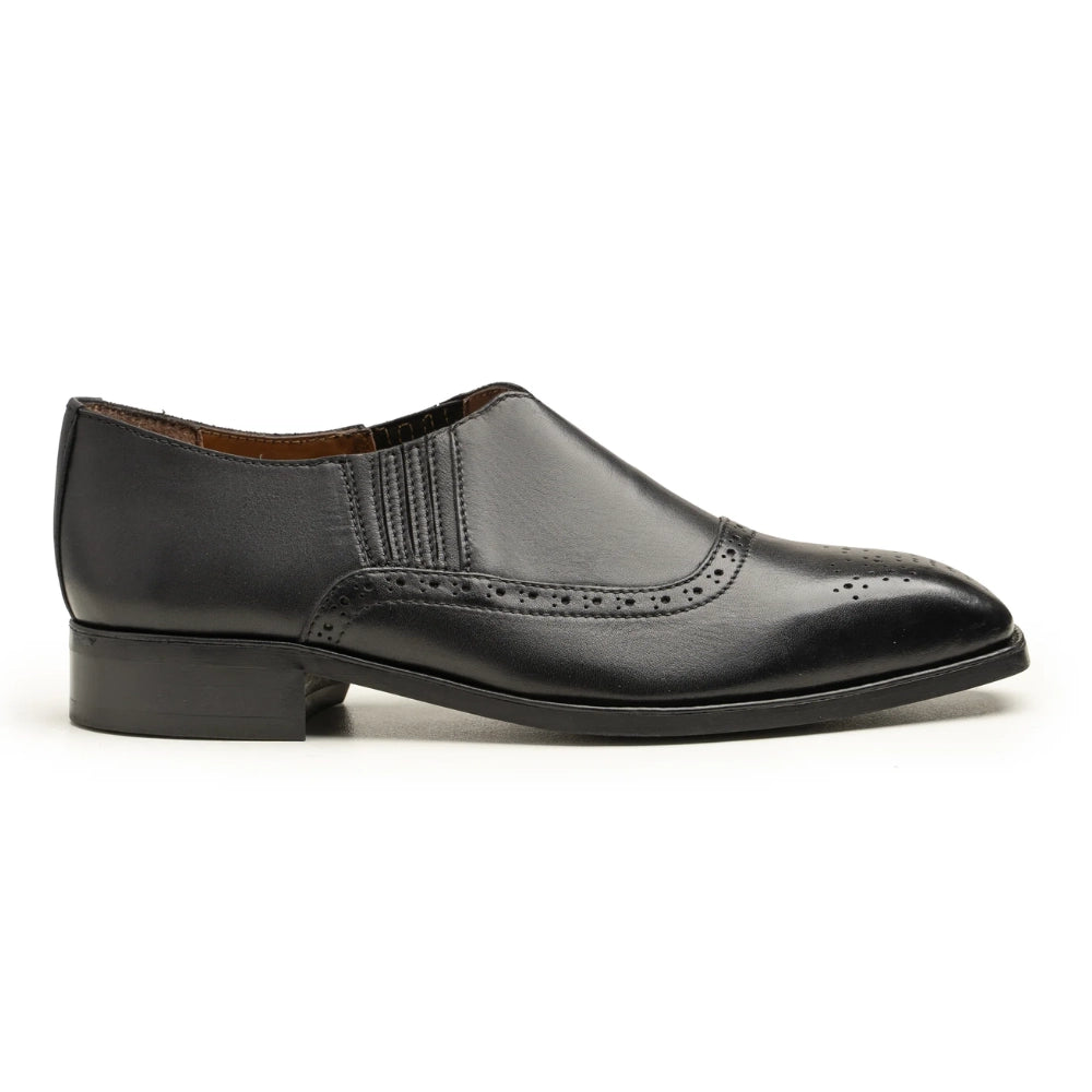 Mens Black Leather Brogue Loafers | Handmade