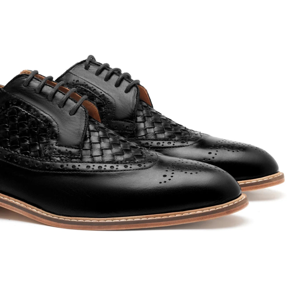 Flare Mens Black Oxford Woven Shoes | Handmade
