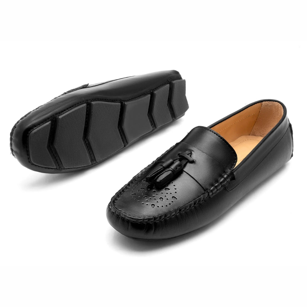 Alano Mens Black Tassel Driving Shoes