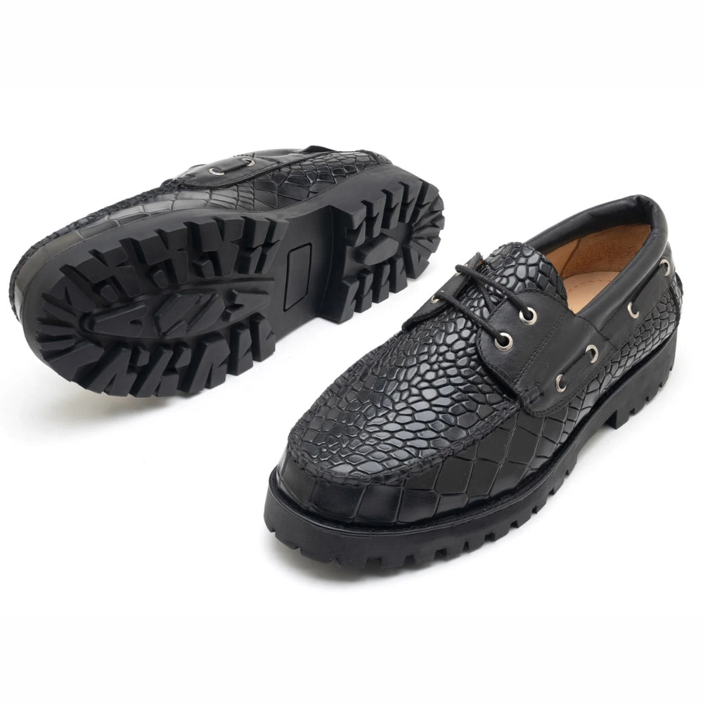 Jeto Mens Black Textured  Boat Shoes
