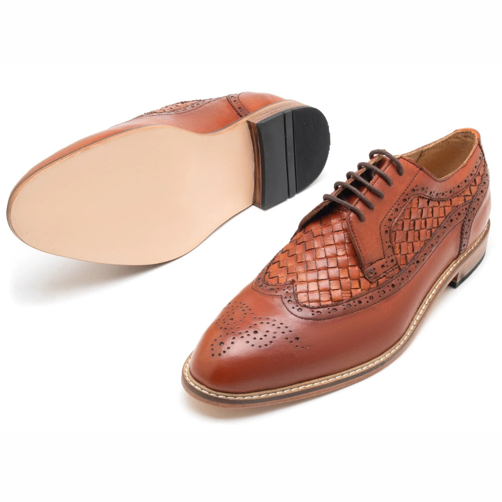 Flare Mens Brown Oxford Woven Shoes | Handmade