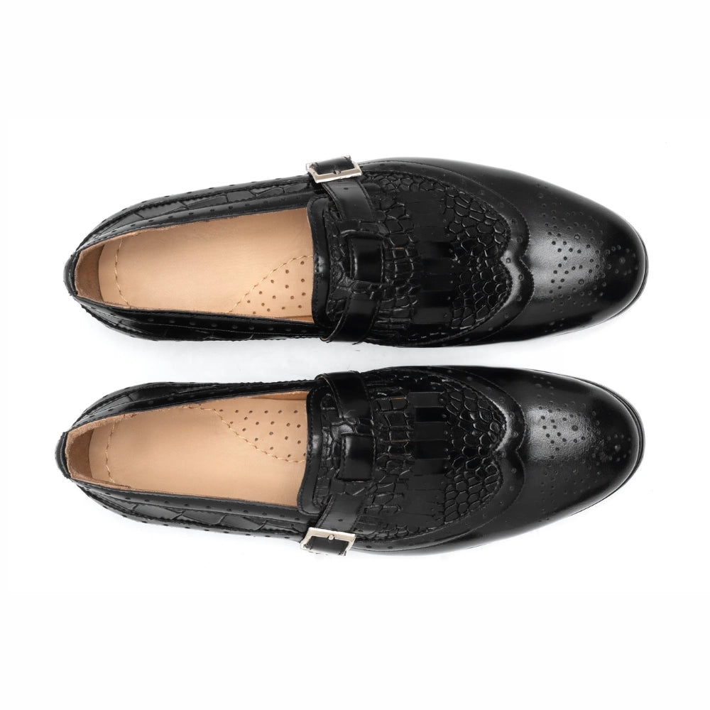 Zella Mens Black Croc Leather Loafer | Handmade