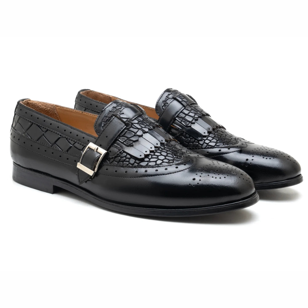 Zella Mens Black Croc Leather Loafer | Handmade