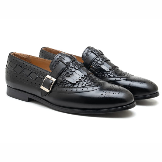 Zella Mens Black Croc Leather Loafer | Handmade