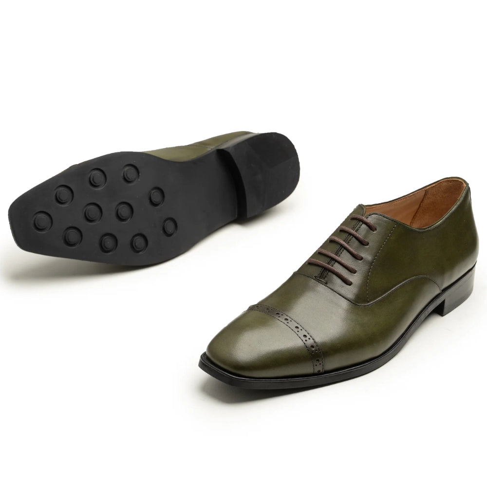 Mens Green Oxford Leather Shoes | Handmade