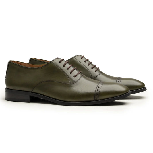 Mens Green Oxford Leather Shoes | Handmade