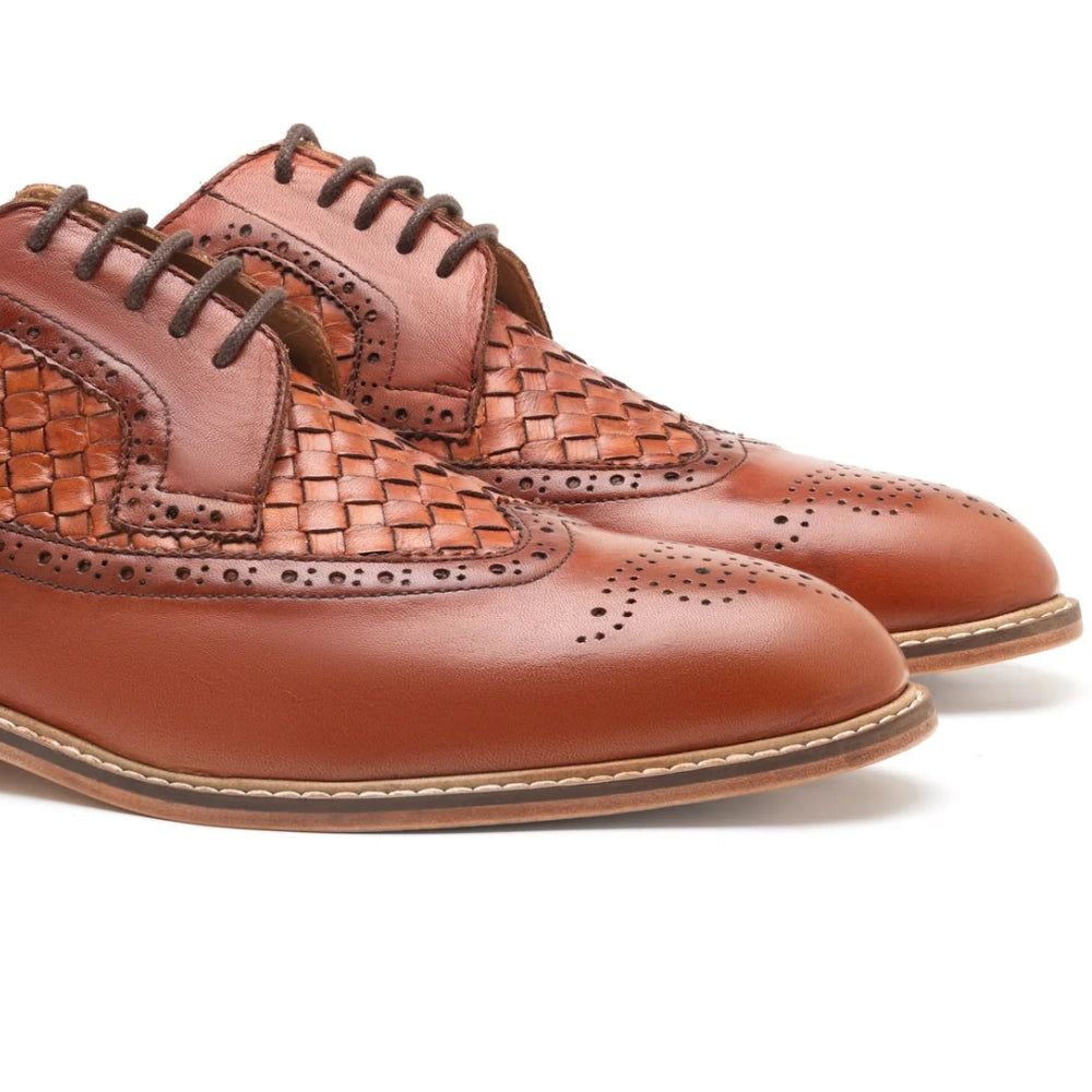 Flare Mens Brown Oxford Woven Shoes | Handmade