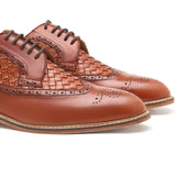 Flare Mens Brown Oxford Woven Shoes | Handmade