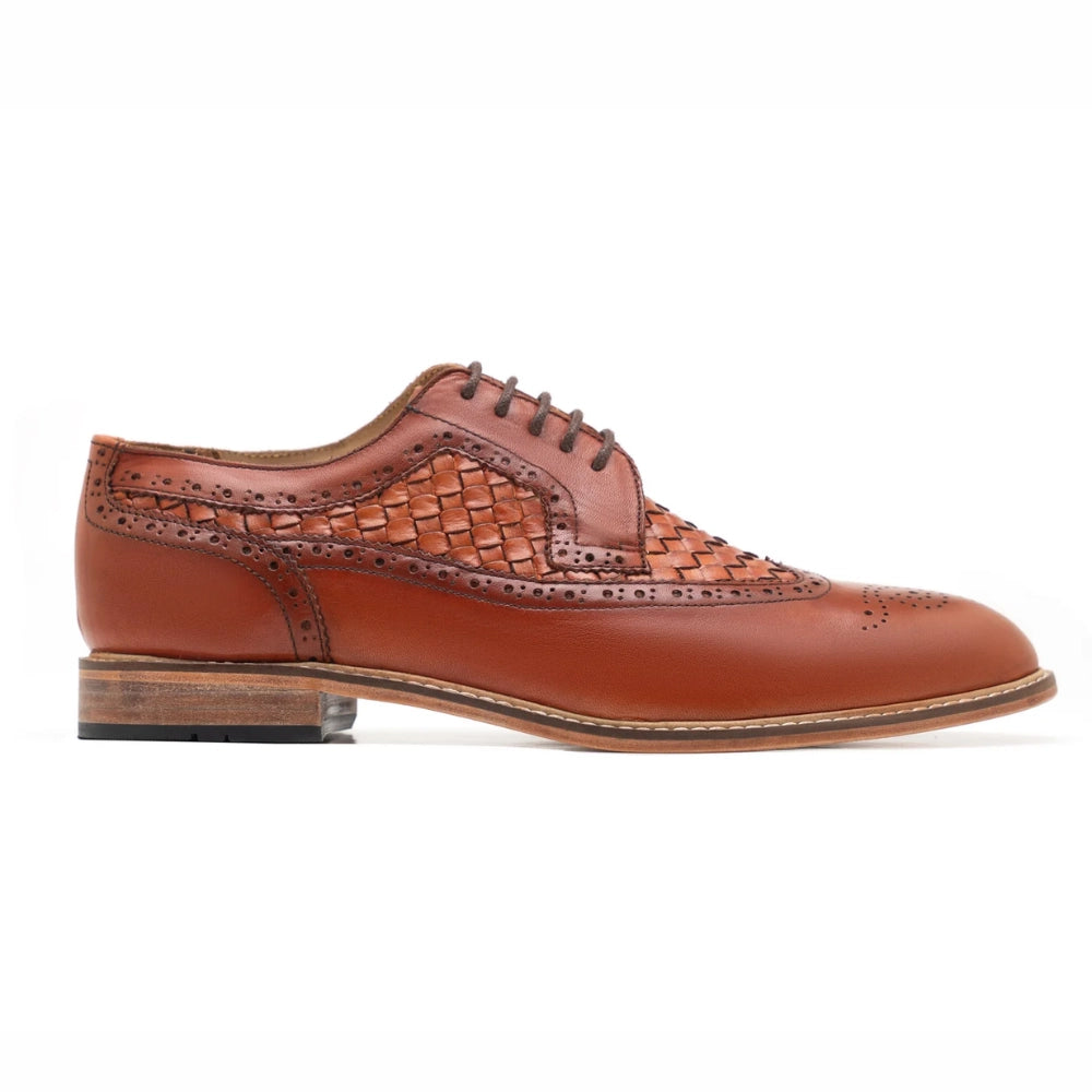 Flare Mens Brown Oxford Woven Shoes | Handmade