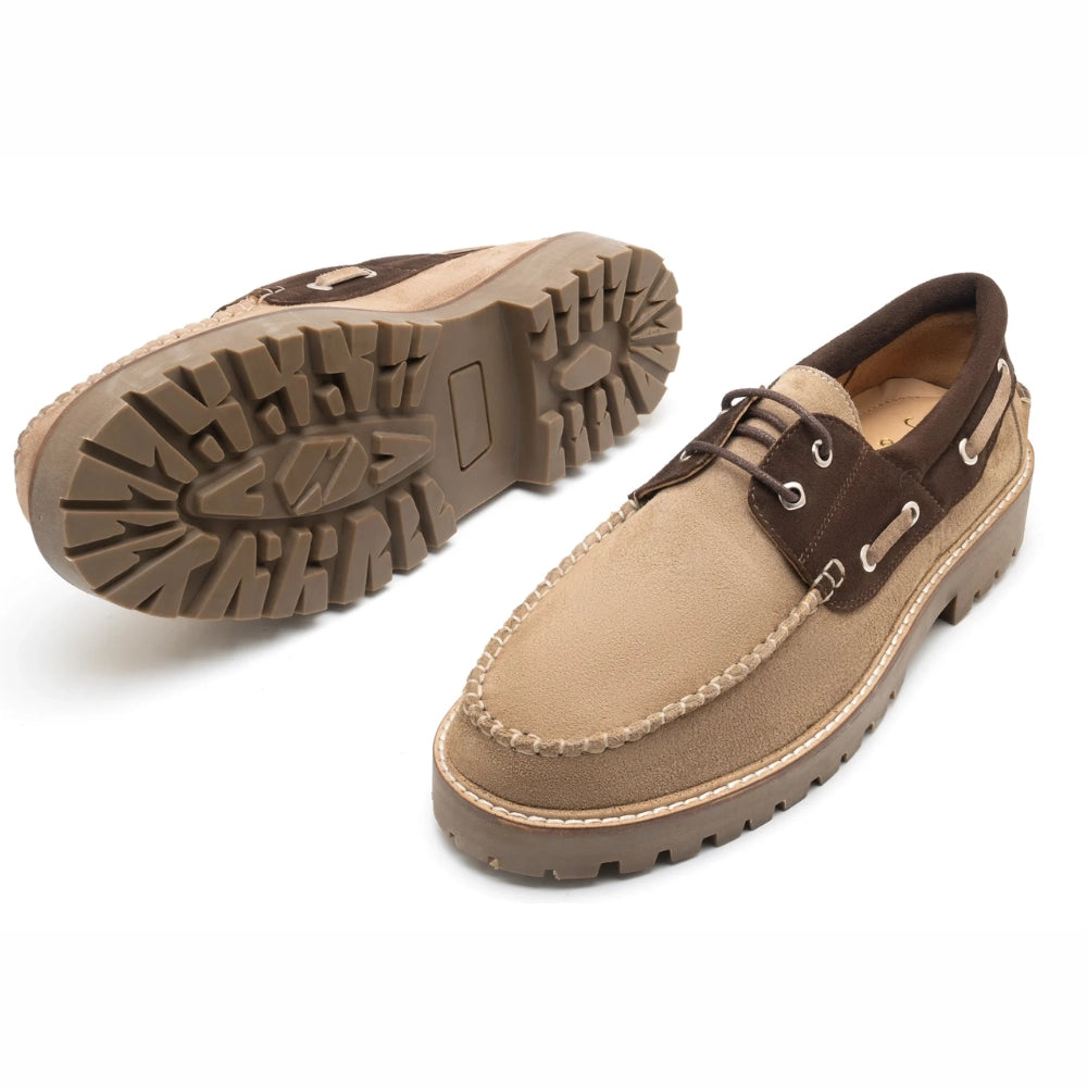 Caleno Men's Suede Beige Boat Shoes