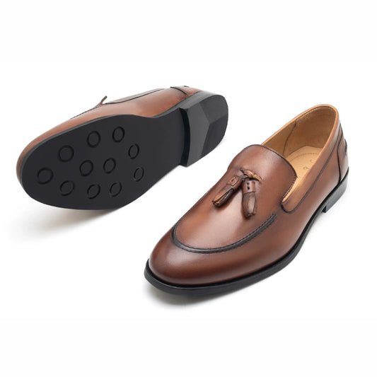 Royal Tassel Brown Leather Loafer Mens | Handmade